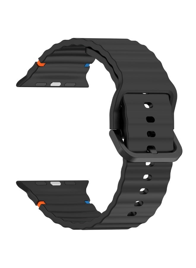 Silicone Buckle Band Strap For Apple Watch Ultra Strap 49mm 46mm 45mm 44mm 42mm / iWatch Ultra Ultra 2 Series 10 9 8 7 6 5 4 3 2 1 SE (Black) - Image 3